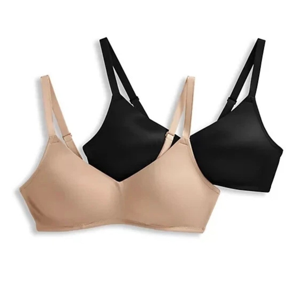 Jockey Smooth & Sleek Wirefree T-Shirt Bra Set of 2 Black Beige 38DDD